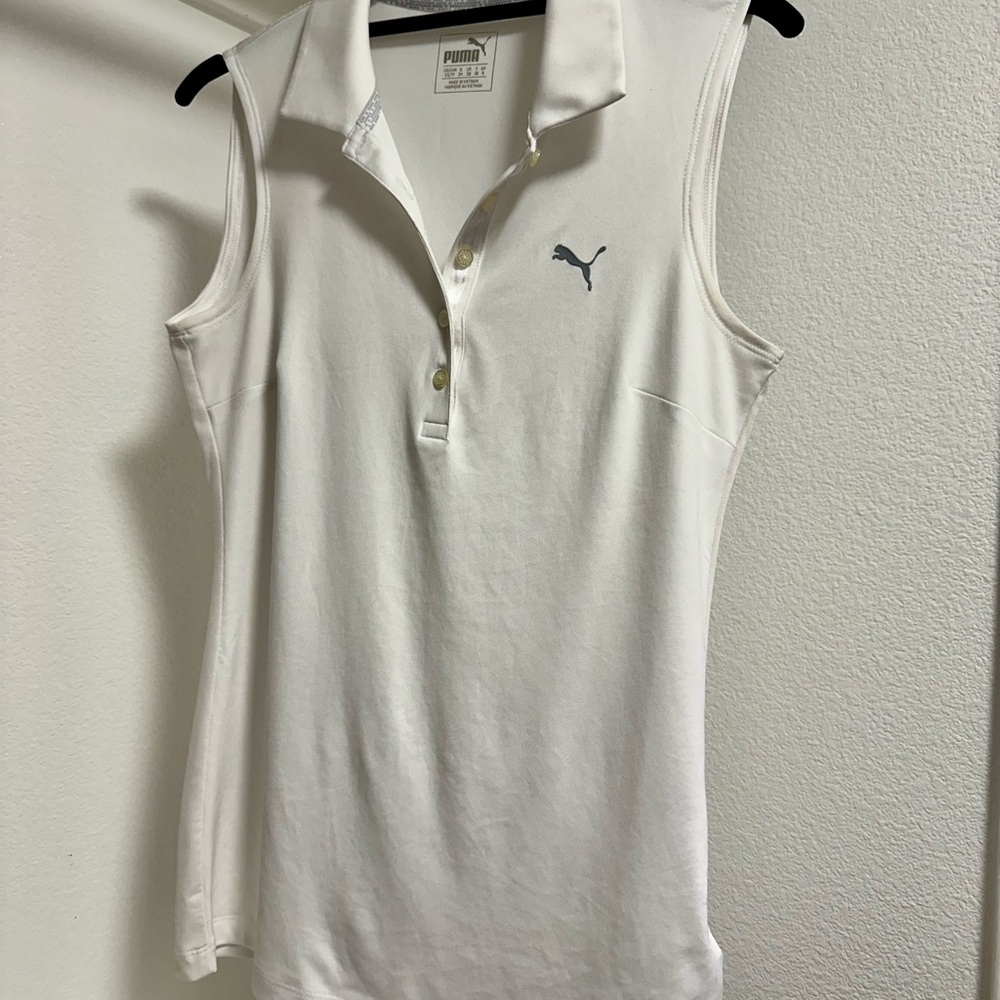 Puma White Sleeveless Fitted Polo Tank